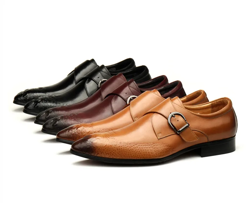 

Large Size EUR45 Black / Brown / Wine Red Business Dress Shoes Genuine Leather Wedding Shoes Mens Social Shoes With Buckle