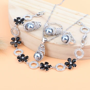 

Costume Wedding Zircon Silver 925 Pearl Jewelry Sets Earrings Necklace Ring Bracelet For Women Pearls Bridal Set Gift Box