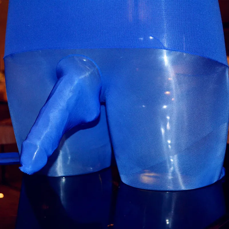 Сексуальные мужские супер масляные блестящие 360 бесшовные облегающие эластичные колготки с высокой талией для похудения мужские эротические чулки для Сисси - Цвет: Blue  Close