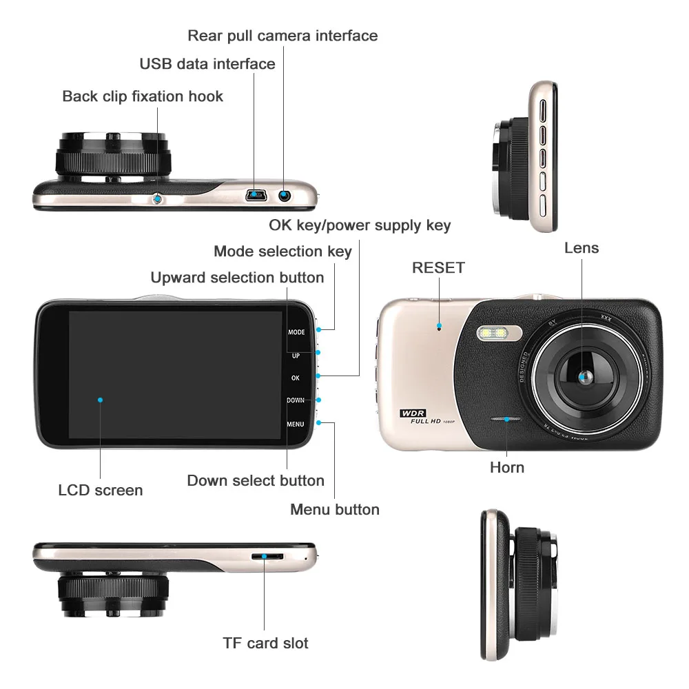 Автомобильный видеорегистратор Carrmovil с двумя линзами, мультиязычная камера Full HD ночного видения, g-сенсор, детектор движения, Автомобильный видеорегистратор для вождения