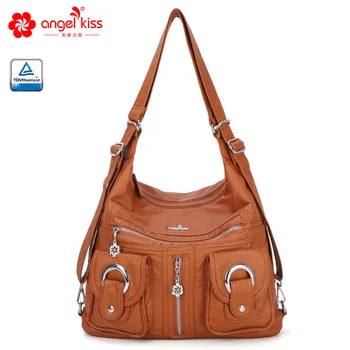

Hot Selling Women Soft Washed PU Leather Ladies Handbags Europe and America Fashion Shoulder Messenger Bag