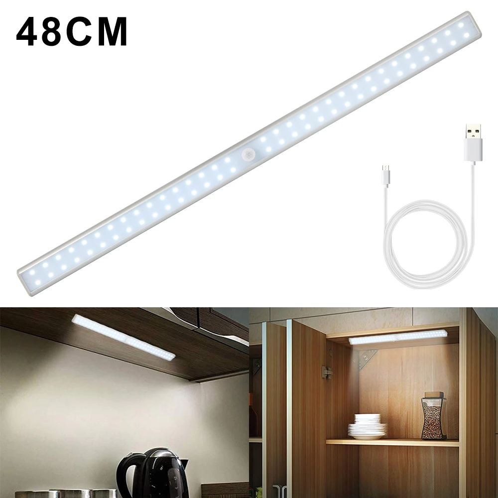  LED Light Rechargeable USB Cabinet Bottom Light Motion Sensor Wardrobe Night Light Wardrobe Cabinet - 4000067696636