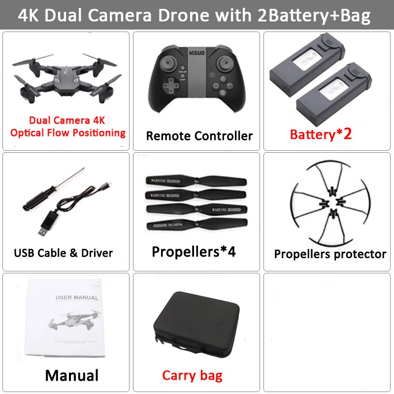 Visuo XS816 RC Drone с 50-кратным зумом WiFi FPV 1080P или 4K Двойная камера Drone Оптический расход Quadcopter Складная Селфи Дрон Вертолет VS SG106 - Цвет: Set17 4K 2BAT CB