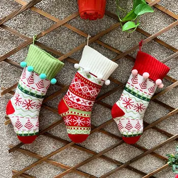 

1pc Christmas Jacquard Stockings Sock Decoration Candy Gift Bag Xmas Tree Hanging
