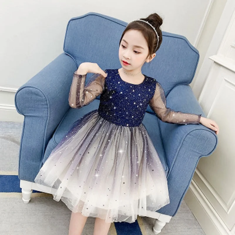 Girls Princess Dress New Party Elegant Ball Gown Star Sequin Shining Kids Children Clothing | Детская одежда и обувь