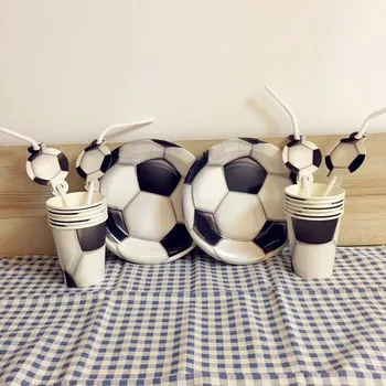 

36PCS/set Party Supplies Football Soccer Plates Cups Straws Disposable Tableware Sets Theme Kids Favor Birthday Event Party