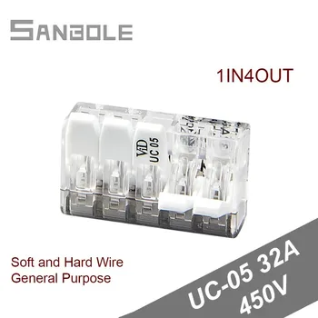 

UC05 Fast Transparent Terminal Connector Electrical Wire Parallel Divider No stripping 5 Hole 4mm2 1 in 4 out（10pcs）