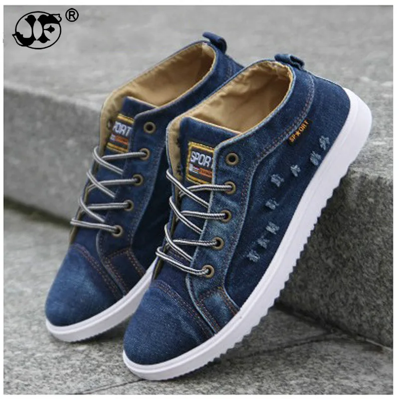 

British Style Fashion Vintage Denim Jean Canvas Shoes Men High-top Casual Man Ankle Boots Flat Shoes Usual School Boy Footwear78