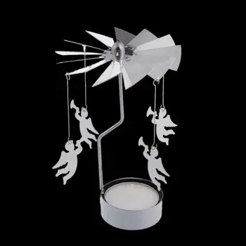 

Rotating Angel Night Light Candle Holder Home Office Decoration Silver