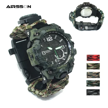 

Outdoor Survival Watch Tactical Rescue Paracord Watch Bracelet Medical Multi-functional Compass Thermometer for Camping Hiking