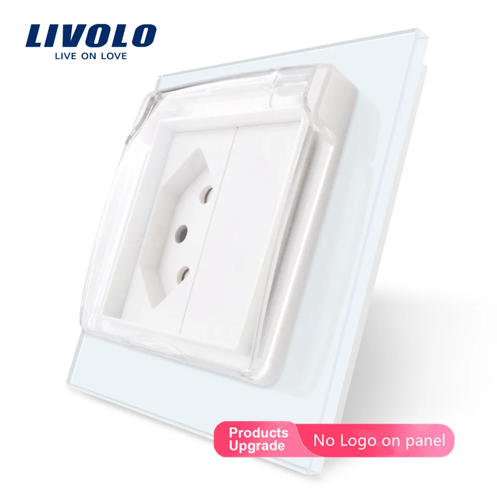 Livolo EU standard Switzerland розетка, стеклянная панель, AC 110~ 250 V, VL-C7C1CHWF, с водонепроницаемой крышкой, без логотипа - Тип: White-No logo