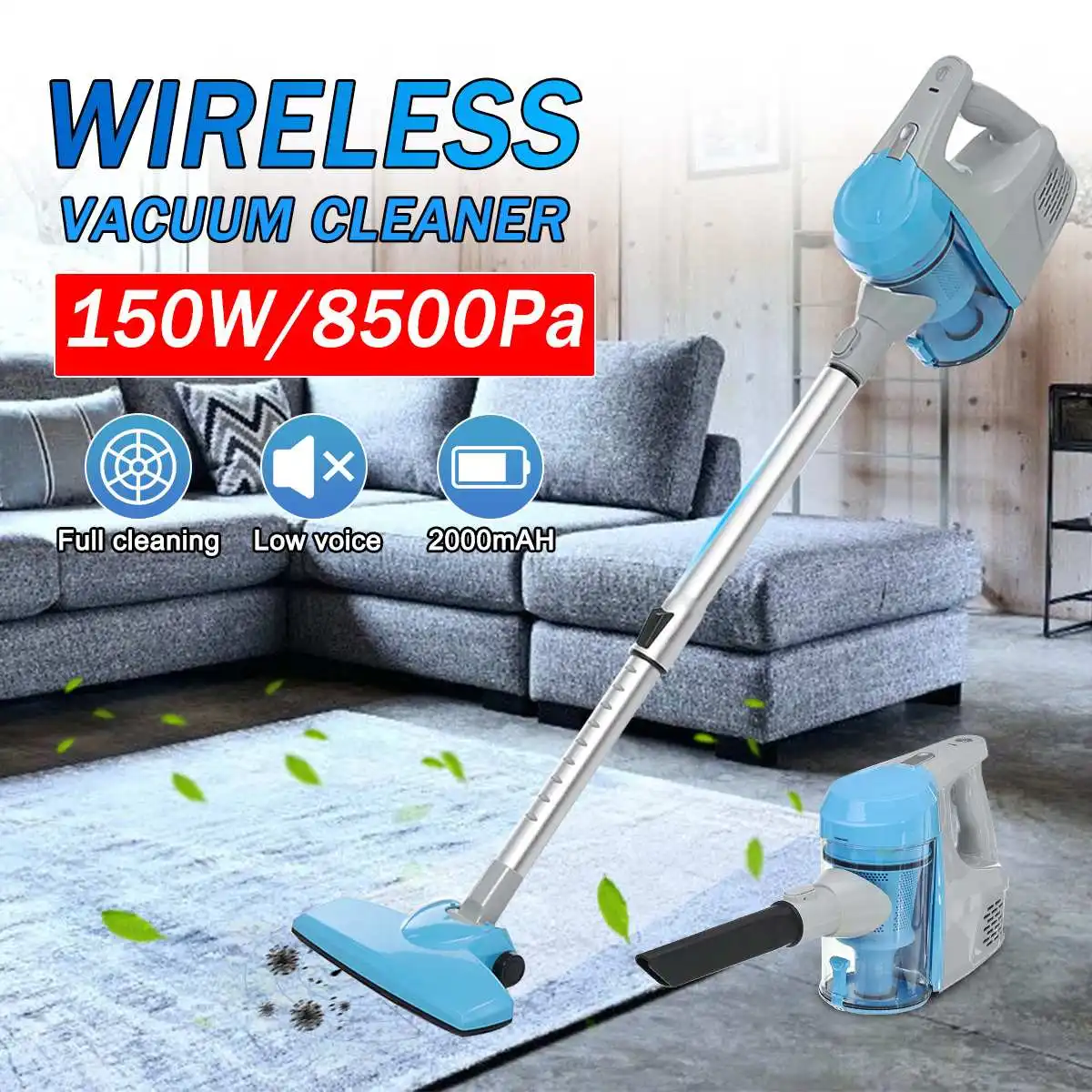 

150W Wireless Vacuum 8500Pa Lightweight Battery Rechargeable 3 Speeds Suction Portable Handheld Vacuum Cleaner