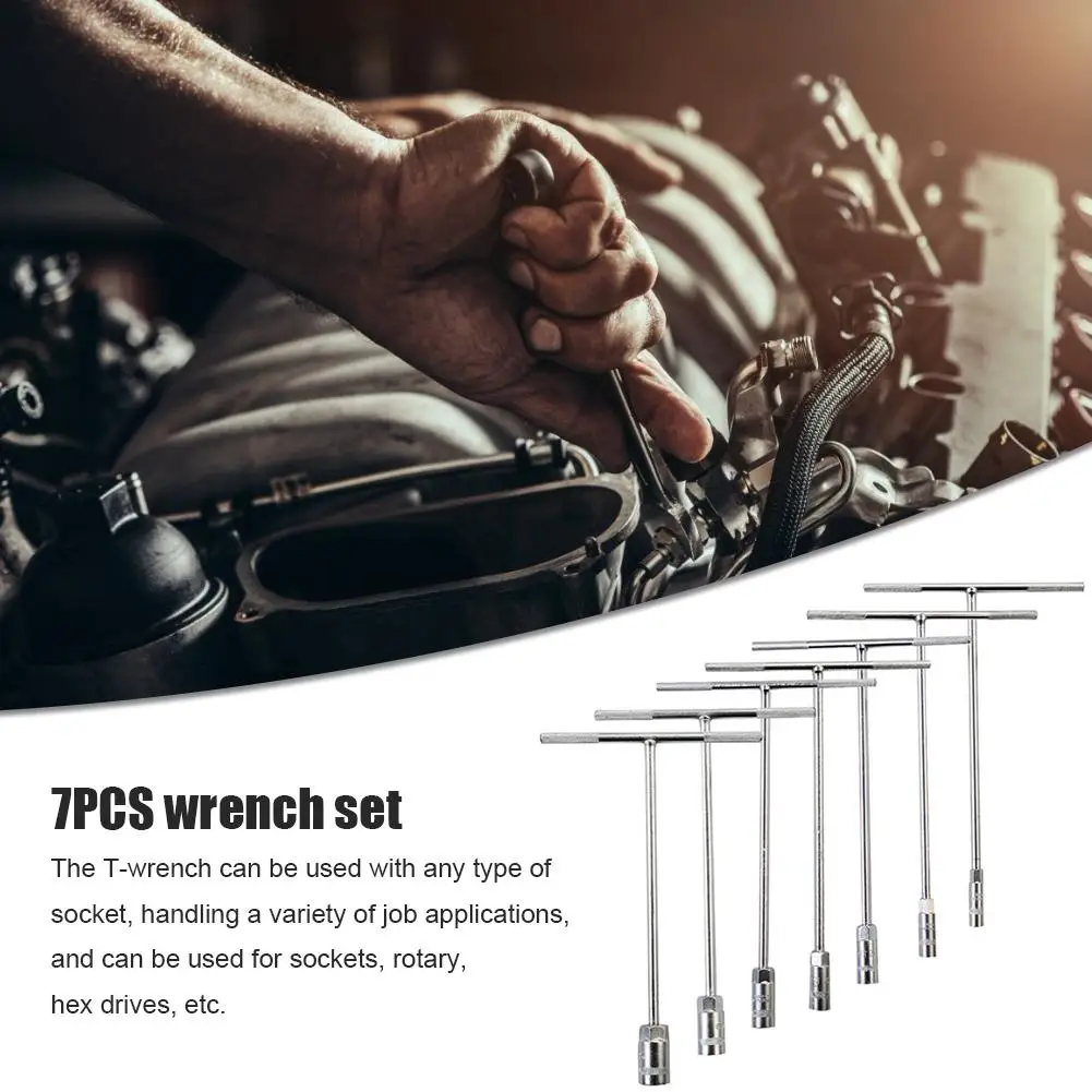 

7Pcs T-Handle Socket Wrench Tool Set Metric Socket Racer Socket Motorcycle Car Repair Tools Service Repair Aid Sleeve Motorcycle