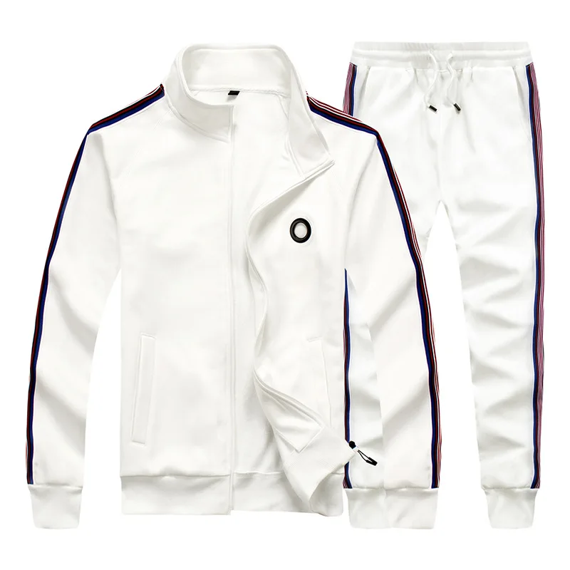 

Men's Solid Color Striped Running Set Zipper Long Sleeve Two-piece Set GYM training suit Jogging running suit GYM sport suit men