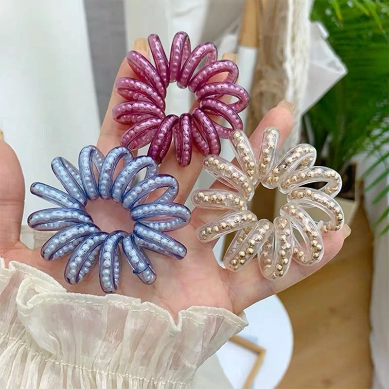 Эластичная пластиковая резинка с жемчугом 5 см цветная спиральная катушка