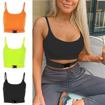 

Women Sleeveless Buckle Vest Sexy Sport Crop Tops Yoga T Shirt