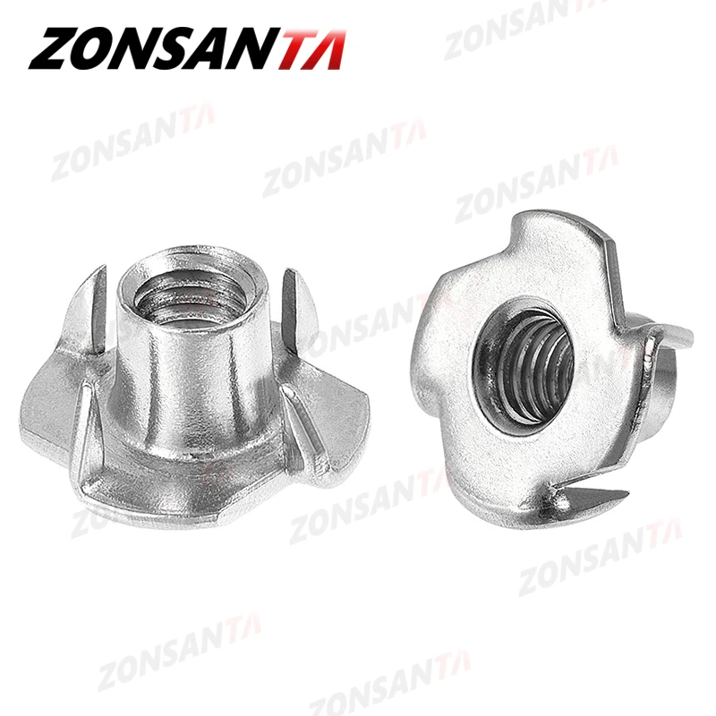 ZONNSANTA 30 шт. 4-Pronged Tee Nut M4 M5 M6 M8 M10 четыре когтя гайка динамика Т-образная втулка