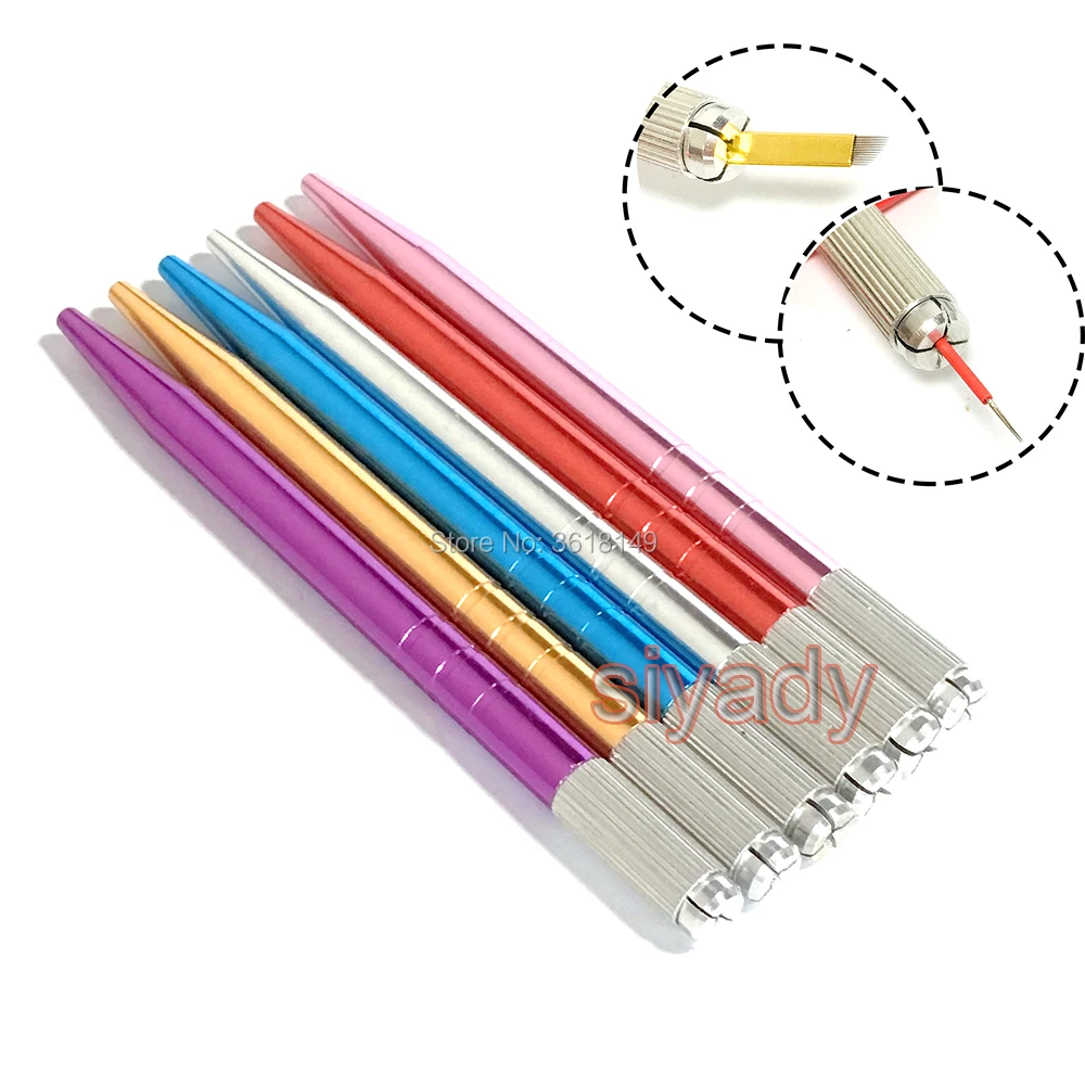 

50pcs Microblading Pen for Permanent Makeup Eyebrow Lip Stainless Steel Tattoo Manual Pen Handmade Pen for Flat Round Needles