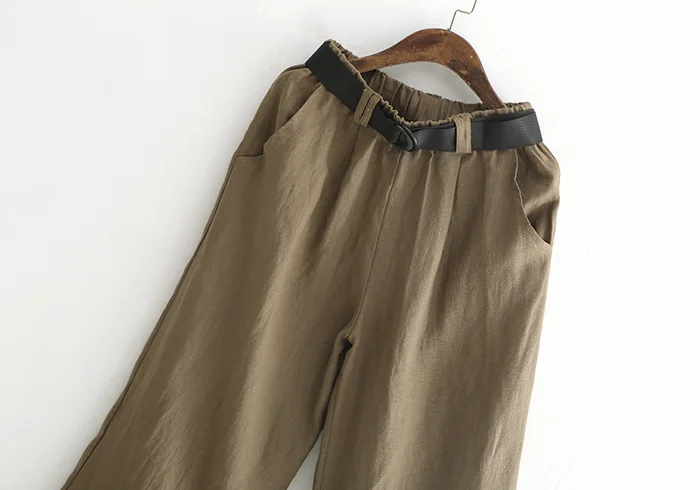 Johnature, женские широкие штаны с карманами, эластичная резинка на талии, осень, Новые однотонные хлопковые льняные брюки, повседневные женские штаны