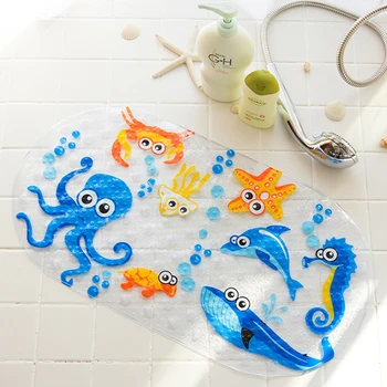 

New Bath Mats 38cm*70cm Cute Cartoon Anti-Slip PVC Bath Mats With Sucker Bathroom Carpet Shower Pad Soft Massage Pad Multi-Color