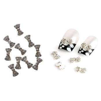 

10Pcs Silver Rhinestones Bow 3D Alloy Nail Art Slices Glitters & 10Pcs 3D Nail Art Designs Nail Art Bow Tie Alloy Rhinestones Di