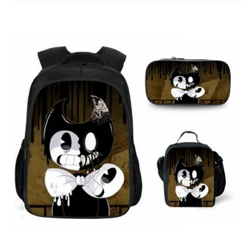

Cartoon Bendy and the Ink Machine School Bag 3pcs Set 16inch Bookbags for Kids Cute Children Primary Mochila Travel Backpack