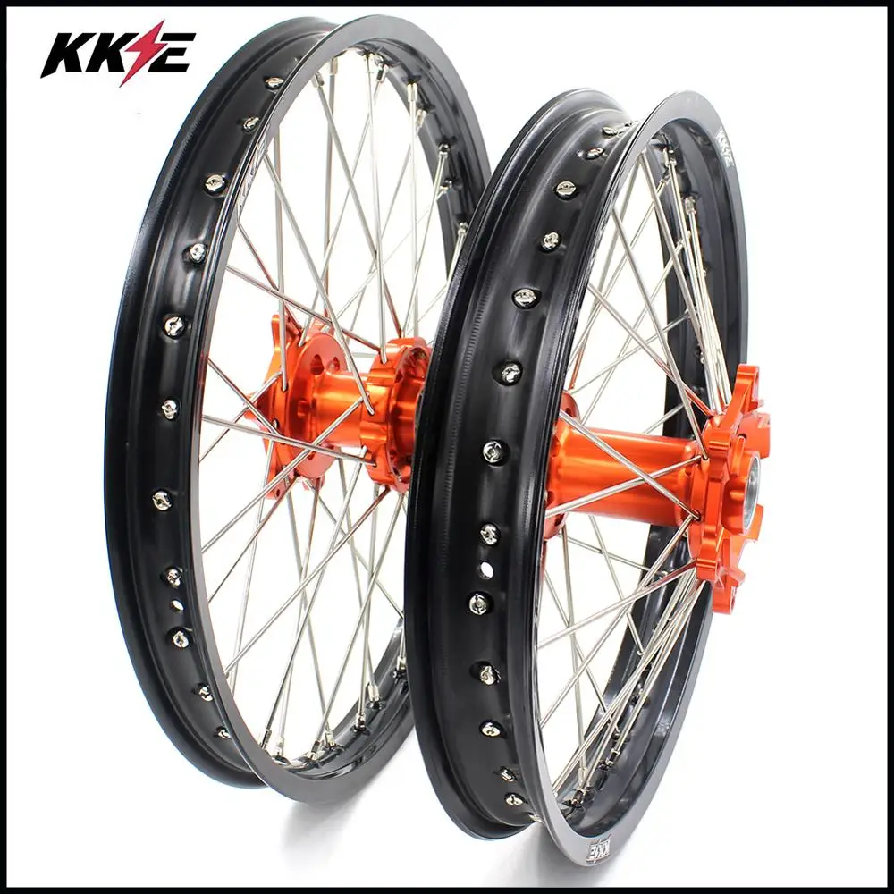 Набор колес KKE 21 & 19 MX для SX XC W SXF 125 150 250 350 450 505 300 2003 2021 оранжевая втулка|spoke