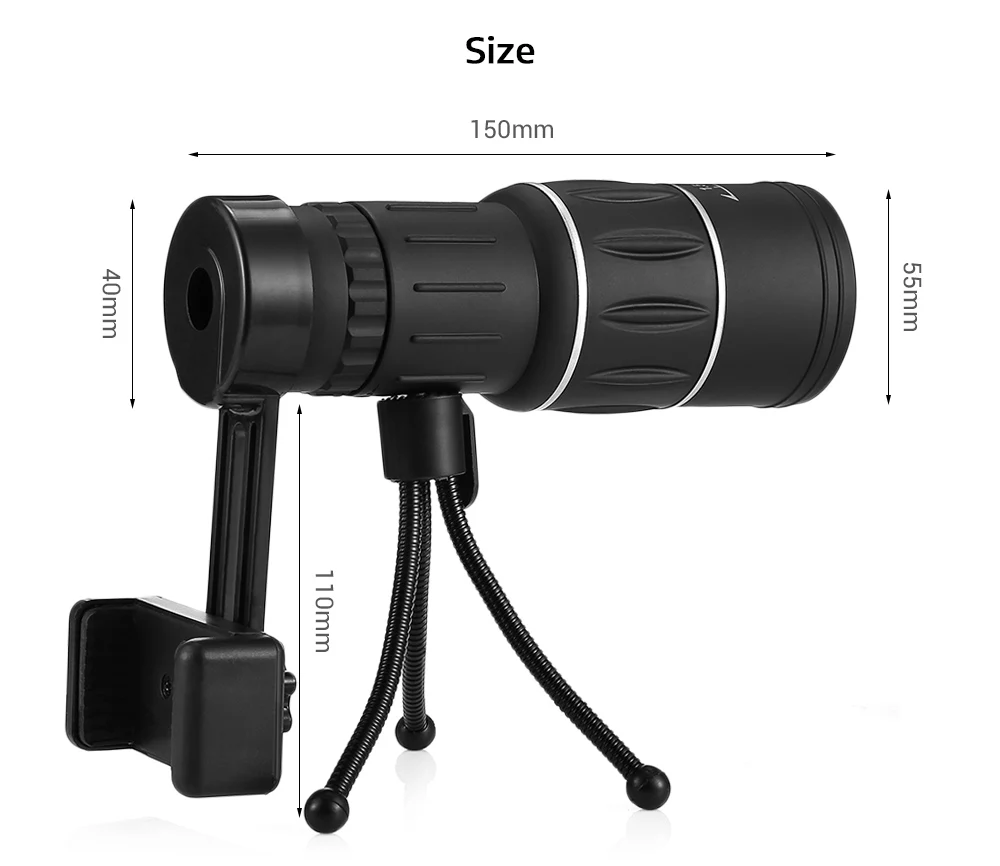 Beileshi 16x52 Monocular Telescope Dual Focus Adjusting Low Night Light Vision