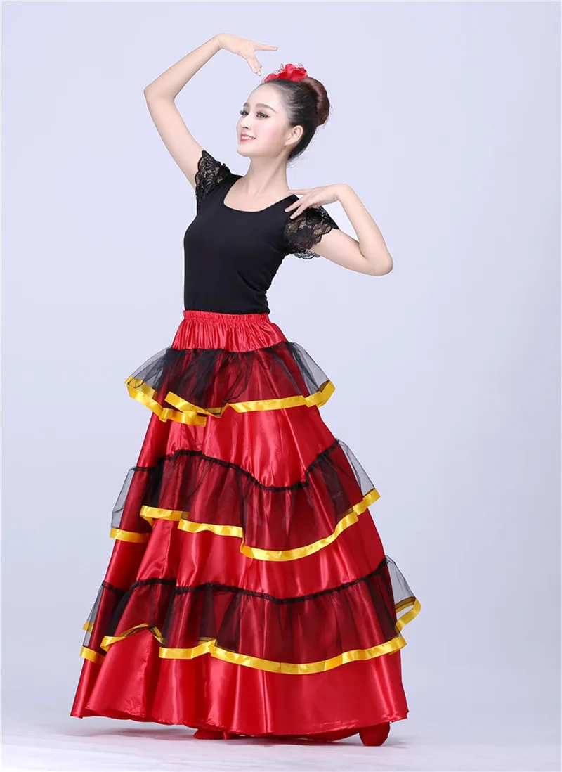 Испанская юбка для фламенко, бальное платье, костюмы для сцены, вечерние, красная юбка, женская одежда