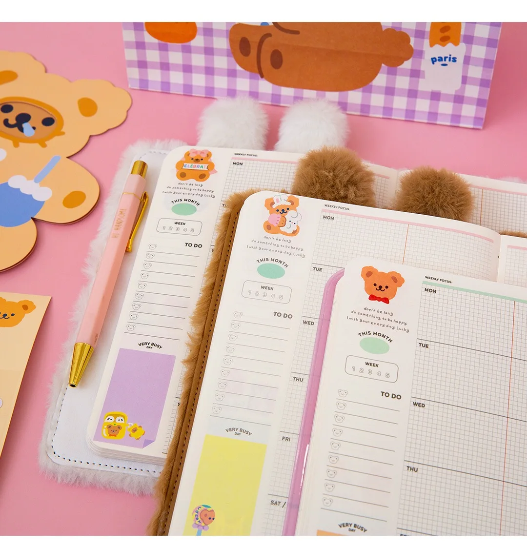 90PCS Bear Diary Book Student Rabbit NoteBook Travel Planner Notepad Plush Cover Girls Journal Korea Card Holder Girl Handbook