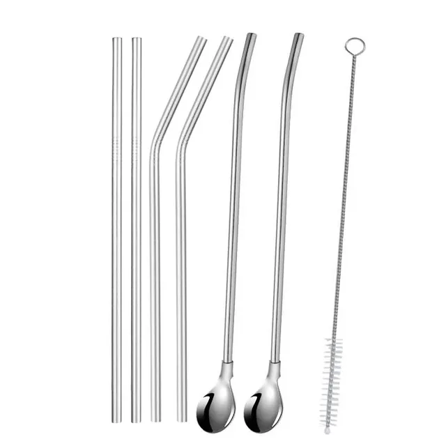 Extra Wide Straw Reusable Stainless Steel Drinking Straw Metal Straw For Smoothies Tapioca Pearls Milk Tea Juice Bar Tools Straw spoon E