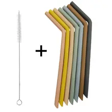 Juego de pajitas reutilizables de silicona para beber, sin BPA, Largas flexibles, con 1 cepillo de limpieza, para Bar, pajitas de fiesta, 7 Uds.