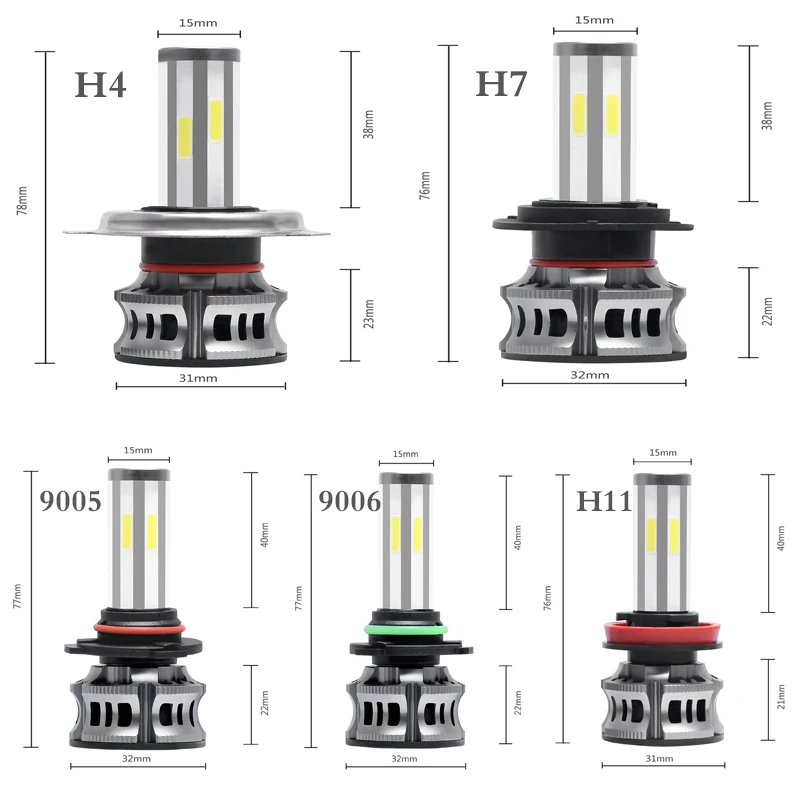 H11 H7 H4 светодиодный 9005 9006 Canbus фар автомобиля ультра-высокой Яркость 6 двухсторонний светодиодный лампы Трехцветная картина с 3000 K/6000 K/8000 К 72 Вт