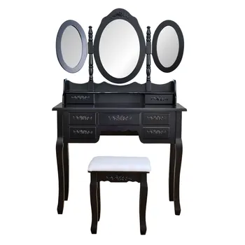 

Classical Foldable 3 Mirrors with 7 Drawers Dressing Table Antique Desk with Dressing Stool for Bedroom Chinese Stype