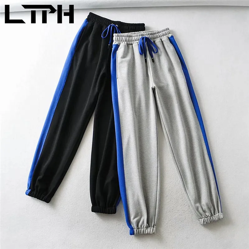 

LTPH Color contrast Splicing design Jogging Pants women High waist Casual sweatpants Thicken Warm Trousers 2021Spring Autumn New
