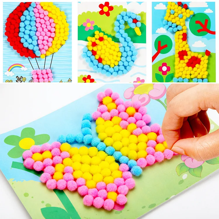  DIY Hairball Sticky Paper Painting Kindergarten Toy Material Package Children Toy Toys Girl Crafts  - 4000264513483