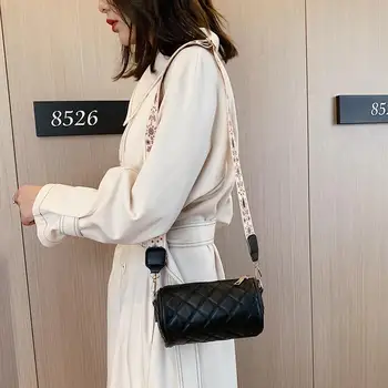 

Solid Color Women PU Leather Messenger Bag Female Cylinder Retro Wide Shoulder Crossbody Bags Casual Purse