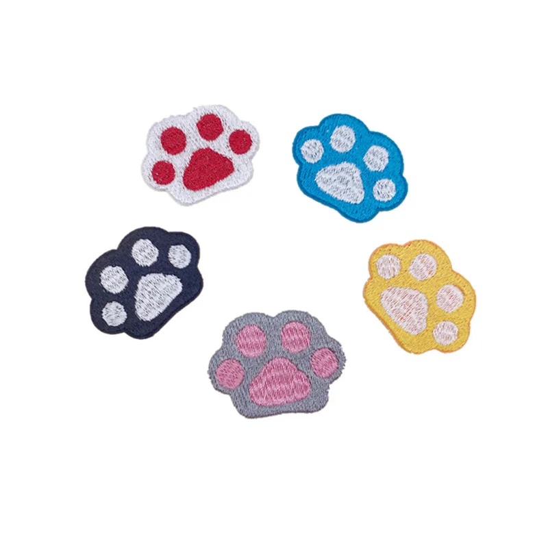 Self Adhesive 5 Colors Cute Dog Paw Embroidery Iron on Patches for Kids Clothing Shoes Clothes Sticker Paw Appliques Stripes images - 6