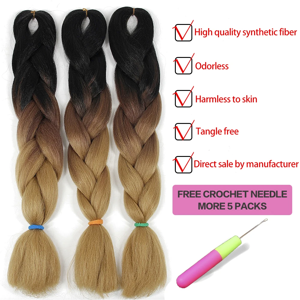 Hair Braid Synthetic Jumbo False Braid Pre Stretched Afro Wholesale Ombre Braiding Hair Extensions  Color Dreadlocks