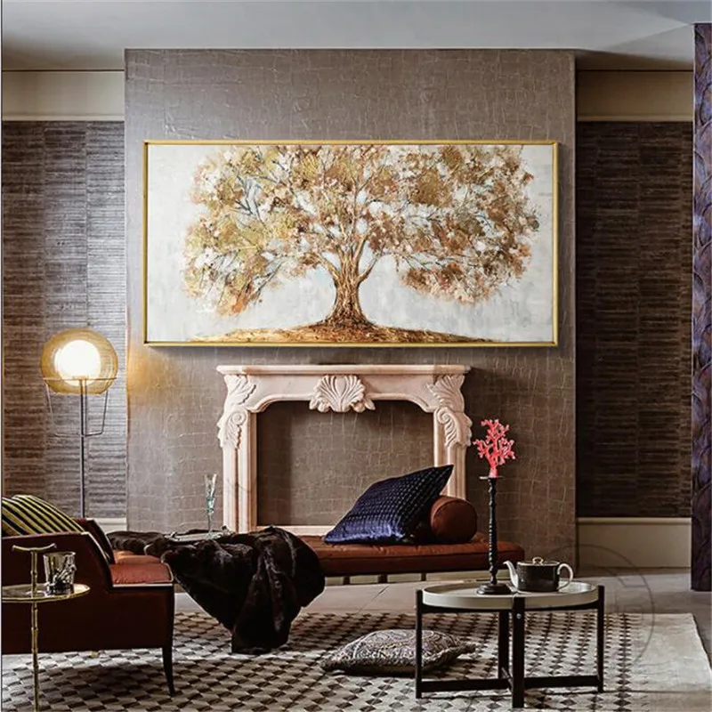 Billige Handgemalte Messer Gold Baum Ölgemälde Auf Leinwand Große Palette 3D Gemälde Für Wohnzimmer Moderne Abstrakte Wand Kunst bilder
