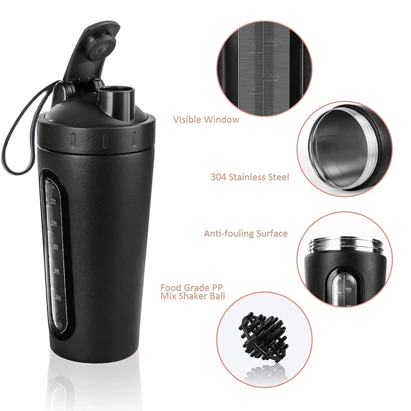 

Logo custom Stainless Steel Protein Shaker with Mixing Ball BPA Free Water Bottle Leakproof Gym Tumbler Mixer Sport Drink Bottle