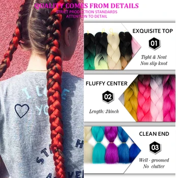 

Nayoo Synthetic 24inch Crochet Box Braids Kanekalon Ombre Jumbo Braiding Hair Extension Braid Hair Pink Purple African Woman