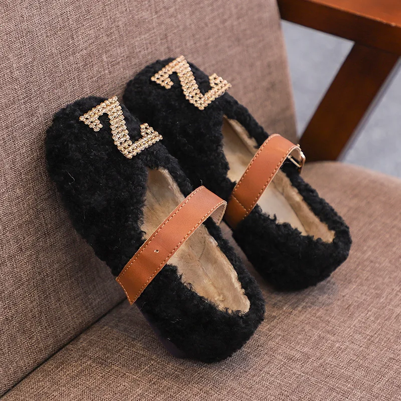 

2019 Autumn And Winter New Style Children Cotton-padded Shoes Korean-style plus Velvet Lambs Wool Girls Fluffy Shoes Fashion Man