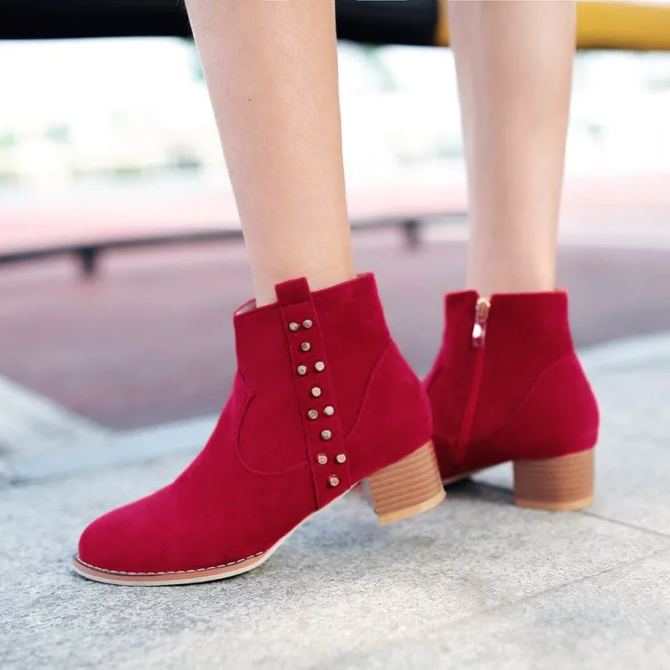 

Big Size 9 10 11 12 boots women shoes ankle boots for women ladies boots shoes woman winter Solid color round head side zipper