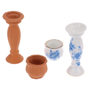 

1/12 Dollhouse Miniature Accessories Mini Ceramic Roman Column Flowerpot Simulation Flower Pot Model Toys for Doll House Decor