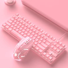 keyboard and Mouse set Wired Desktop Computer Game Gaming 87-key Girl Cute Pink Mute Office Notebook Keyboard