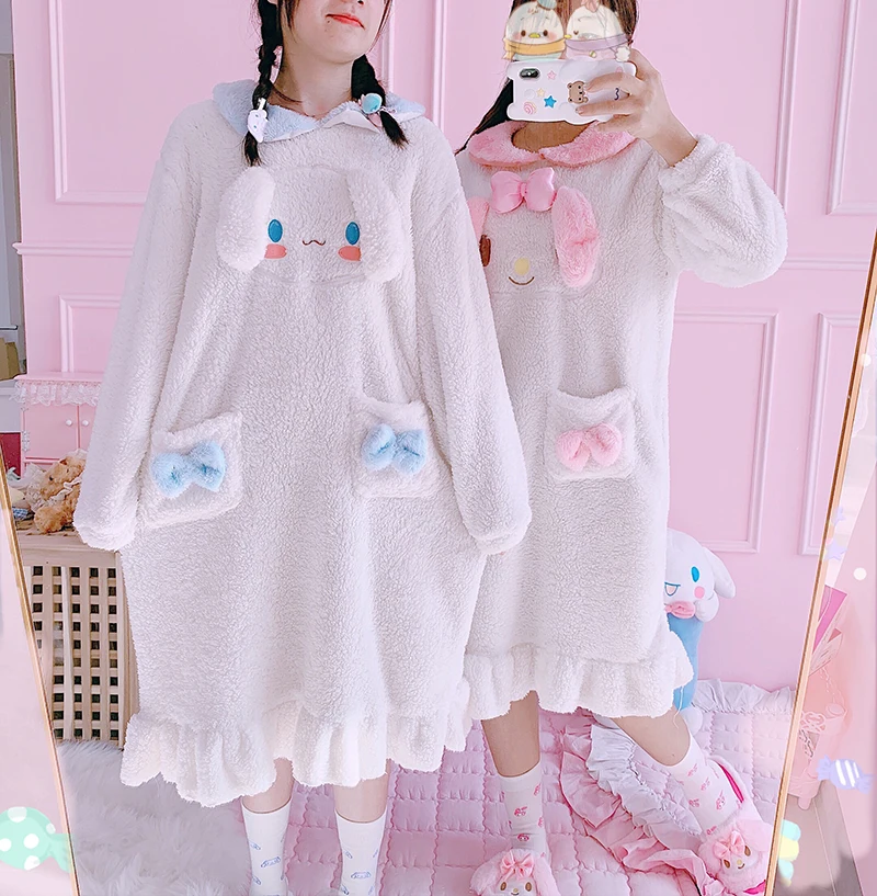 My Melody Cinnamoroll пудинг собака Плюшевые Аниме пижамы наборы с длинным рукавом теплая зимняя домашняя женская ночная одежда