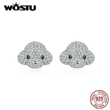 WOSTU домашний питомец породы Бишон собака серьги-гвоздики с животными 925 пробы серебро Циркон маленькие серьги для женщин Свадебные модные украшения CTE098