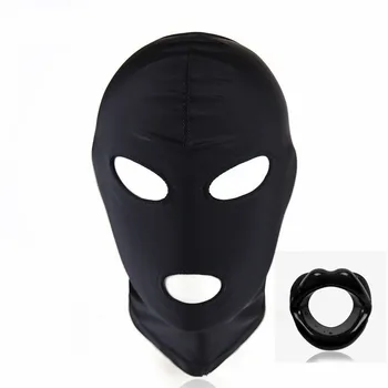 Slave Cosplay Fetish Obedient Open Mouth Gag Oral Sex Toys of Silicone Lips O Ring with Bdsm Bondage Hood Mask Erotic Accessory 6