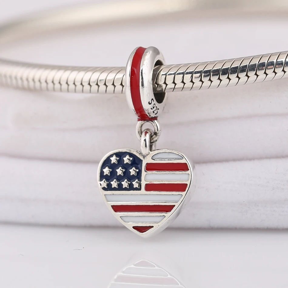 Authentic S925 Silver Bead fit Lady Bracelet American Flag Pendant Dangle Charms DIY Jewelry | Украшения и аксессуары